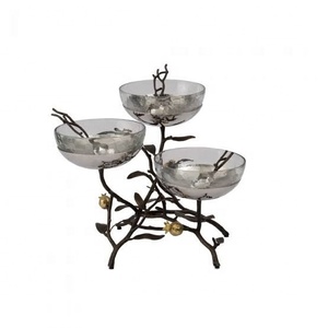 Moderno Juego de Tazones de Metal de 3 Niveles con Diseño de Rama de Olivo, Pulido a Mano, para Servir Aperitivos y Frutas en Fiestas - Product Image 4