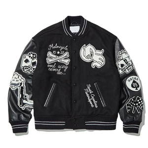 Veste universitaire noire pour homme, sur mesure, de haute qualité, très demandée, avec manches en cuir, col côtelé, fermeture boutonnée, manteau décontracté d'automne - Product Image 5