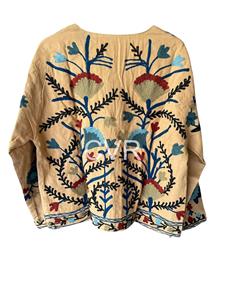 Abrigo Bohemio de Algodón Bordado con Estampado Floral, Manga Larga, Cuello Redondo, Talla Grande, Ropa Casual de Primavera para Mujer - Product Image 1