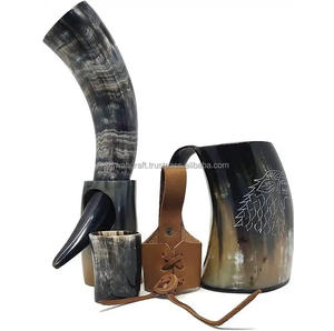Artesanías naturales de diseño americano-Cuerno vikingo para beber, soporte de cuero para alimentos, Animal tallado, boda, hogar, Hotel, taza inspirada en la India - Product Image 2