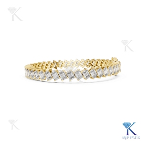 Elegant Angled Emerald Cut Lab Grown Diamond Tennis <b>Bracelet</b> 14K/18K <b>Solid</b> Gold Unisex Luxury Jewelry Filled Stones KRUP JEWELS - Product Image 5