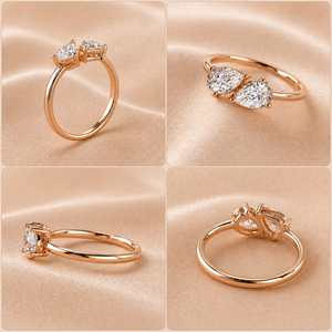 1 CTW Pear Cut Moissanite Diamond <b>Open</b> Bypass Engagement <b>Ring</b> in Rose Gold | Minimalist Double Pear Promise <b>Ring</b> for Women - Product Image 5