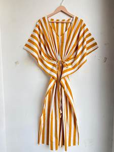 100% Cotton <b>Kaftan</b>, Striped Print <b>Kaftan</b>, Nightwear Sleepwear Cotton Maxi Dress, Cotton Beach Dress, Womens <b>Kaftan</b> - Product Image 3