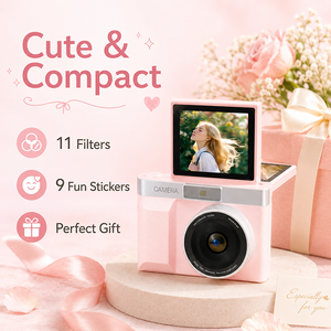 Mini caméra de vlogging pour adolescentes, 48MP <span class=keywords><strong>photo</strong></span>, 1080P vidéo, écran rotatif, lumière d'appoint blanche intégrée - Product Image 2