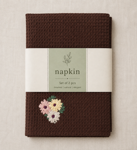 Cotton Napkin with Floral Embroidery | Brown Textured Cotton Dinner Napkin | Premium Decorative Table Napkin for Home - Product Image 5