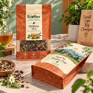 Bolsa Ecológica EcoRev para Té de Hierbas, con Cierre de Cremallera, Reutilizable, Laminada, BOPP/VMCPP, Impresa con Serigrafía, Empaque Natural para Bienestar - Product Image 4