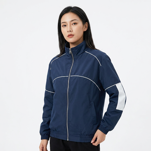 Chaqueta Bomber Deportiva Azul Marino para Hombre, Cuello Alto, Cierre de Cremallera Frontal, Resistente al Viento, Transpirable, Poliéster Ecológico, Ropa de Otoño - Product Image 2