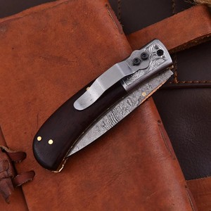Hand Forged Copper Damascus Folding <b>Knife</b> with Burnt <b>Bone</b> <b>Handle</b> and Leather Sheath Custom CuMai EDC Pocket Hunting <b>Knife</b> - Product Image 5