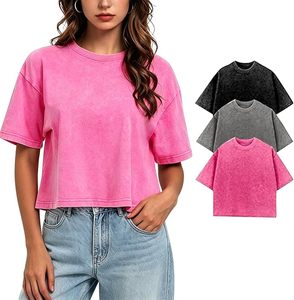 T-shirt court en maille unie décontracté à manches courtes et col rond pour femme, coupe ample, idéal pour le printemps et l'été au quotidien - Product Image 1