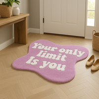 Tapis en laine tufté à la main contemporain, tapis moderne minimaliste à bords ondulés roses pour le salon, la chambre à coucher, décoration de sol