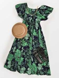 Robe longue d'été florale à volants pour femme, épaules dénudées, manches courtes, dos nu, corsage à volants, ourlet fendu, robes de plage - Product Image 2