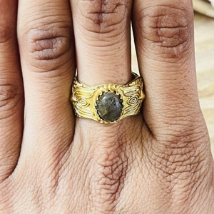 Elegant Design <b>Labradorite</b> Lotus Texture <b>Ring</b> Boho Gold Plated Brass <b>Ring</b> Vintage Floral Tribal Statement Wholesale Womens <b>Ring</b> - Product Image 2