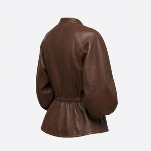 Blouson en cuir d'agneau véritable marron pour femme, manches longues, col classique, fermeture éclair, style automne-hiver - Product Image 6