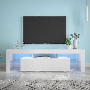 Modern White <b>LED</b> <b>TV</b> Stand with 20 Colors & Remote Control <b>Lights</b> Convenient Home Entertainment Accessory - Product Image 2