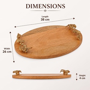 Plateau de service ovale en bois de manguier sculpté avec poignées en laiton, finition polie, compatible lave-vaisselle, design moderne et luxueux pour le fromage - Product Image 3