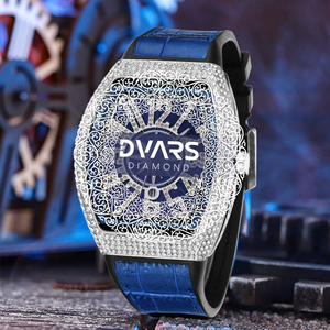 Reloj de Cuarzo Tonneau de Moda para Hombre, Reloj de Pulsera Masculino de Lujo con Esfera Incrustada de Diamantes, Correa Deportiva de Silicona, Estilo Retro Barril de Vino - Product Image 1