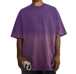 Camiseta Oversize de Algodón Morado de Manga Corta con Cuello Redondo, Estilo Casual para Hombre, de Jersey Lavado Liso - Product Image 1