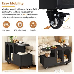 Crema stile 11.8 pollici stretto tavolo Mobile con ruote bloccabili Multi-strato portaoggetti comodino per soggiorno - Product Image 5