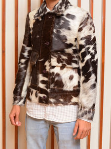 Authentic Western Style Cowhide Leather Windbreaker <b>Jacket</b> Cow Fur Print Breathable Woven Fabric Nylon Lining OEM Autumn Winter - Product Image 6