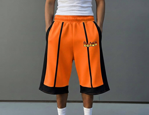 New Arrival DTF Printed Logo Plus Size 2 Tone High Street Eco-Friendly Breathable Elastic <b>Mid</b> 100% Cotton Men's Oversized Shorts - Product Image 4