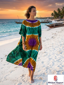 Women Printed <b>Kaftan</b> Beach Dress Lightweight <b>Summer</b> Cover Up Loose Fit Silk Cotton Rayon Polyester Custom Bulk Supplier - Product Image 2