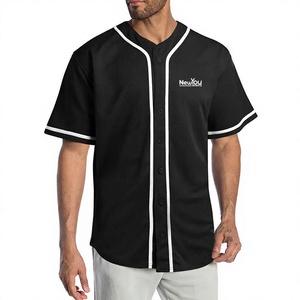 Nouveau Maillot de Baseball Homme NOIR Imprimé Manches Courtes Boutons Devant Respirant Polyester Imprimé par Transfert Thermique Coupe Classique - Product Image 1