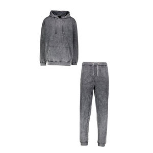 Men's Acid Wash Charcoal Grey Hoodie & Jogger Tracksuit <b>Set</b> – Oversized Premium Cotton Fleece <b>Loungewear</b> - Product Image 3