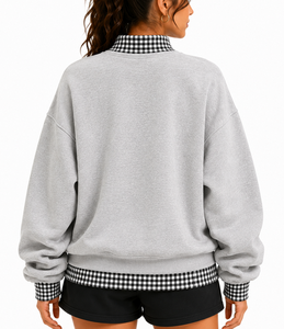 Sweat-shirt oversize à col rond pour femme XCHANGE, gris, en coton mélangé tricoté, imprimé lettres, pull décontracté, style automne - Product Image 6