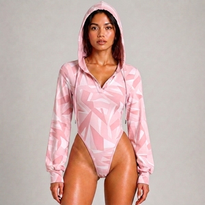 Body de una pieza con capucha y manga larga para mujer, ajustado, informal, estilo urbano, mono de moda. - Product Image 1