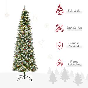 7.5ft Slim Prelit Christmas <b>Tree</b> <b>LED</b> Lights Snow Flocked Pine Cones Red Berries PE PVC Material for Indoor Decorations 210 cm - Product Image 4