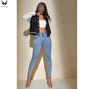 2026 Newest Women Varsity <b>Jacket</b> Black White Full Sleeve Turn Down Collar Button Closure Autumn <b>Short</b> Length Letter R Design - Product Image 4