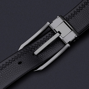 Genuine Leather Belt Black <b>Cow</b> Hide Formal Pin Buckle Steel Rectangular Durable Solid Pattern - Product Image 4
