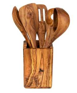 Round Solid Wood Utensil Crock Natural Acacia Wood <b>Kitchen</b> <b>Tool</b> Holder Countertop Spoon Fork Storage Organizer Tube - Product Image 6