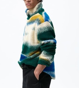 Men's Gradient Color Turtleneck Fleece <b>Jacket</b> Casual Thick Sherpa Lined Pullover <b>Winter</b> Wear Regular Fit Polyester Material - Product Image 1