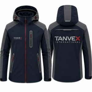Veste Softshell imperméable TANVEX pour homme, bleue, éco-responsable, style streetwear, fermeture éclair, col montant, décontractée, pour l'hiver et les activités de plein air - Product Image 3
