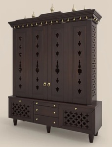 Templo Tradicional de la India del Sur de Madera con Puertas, Acabado Marrón Personalizado, Unidad de Puja, Mandir Tradicional con Armarios de Almacenamiento - Product Image 5