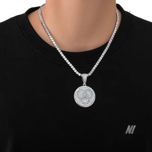 Unisex Rhodium Plated Cubic Zirconia Pendant Necklace With <b>Rope</b> <b>Chain</b> Hiphop Style 24 Inches Pave Setting Brass Jewelry for Sale - Product Image 5
