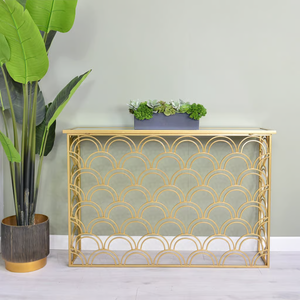 Table console moderne avec plateau blanc et base dorée en forme de U, idéale pour les entrées, disponible à prix de gros. - Product Image 6