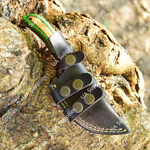 Couteau à lame fixe en acier Damas OEM/ODM, couteau à dépecer personnalisé avec manche en bois Pakka, vente en gros, équipement de chasse, camping, EDC, étui en cuir - Product Image 6