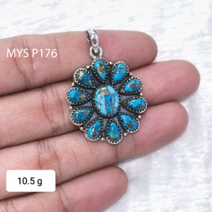 925พลอยเทอร์ควอยซ์ทองแดงสีฟ้าธรรมชาติคุณภาพสูงจี้เงินแท้จี้เครื่องรางเครื่องประดับอย่างดีจี้ขายดี - Product Image 2