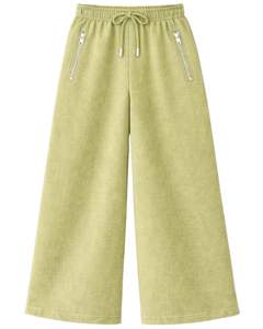 Pantalones Deportivos Cargo de Pierna Ancha Color Verde Oliva Claro para Mujer, Pantalones de Forro Polar con Cintura Elástica, Bolsillos con Cremallera, Ropa Casual de Calle, Pantalones de Invierno - Product Image 1