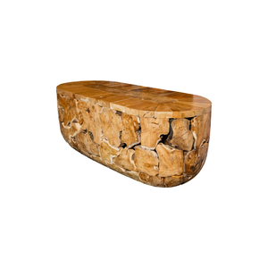 Table basse ovale en teck rustique de qualité supérieure, fabriquée à la main en bois naturel, meubles de salon, ambiance chaleureuse et accueillante, ARTERRA - Product Image 1