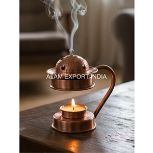 Support de brûleur d'encens et diffuseur d'huile à la cire d'ongle finition cuivre antique avec poignée, disponible au prix de gros, aspect martelé - Product Image 2