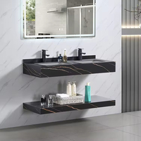 Ensemble de meuble-lavabo de salle de bain moderne personnalisé en céramique imperméable, marbre et calcaire avec évier à lumière LED et miroir intelligent