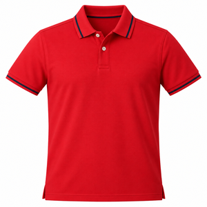 Camisa Polo Roja Personalizada para Hombre, Cuello en Contraste Negro, Manga Corta, Tejido de Algodón, Ropa Casual de Golf - Product Image 1
