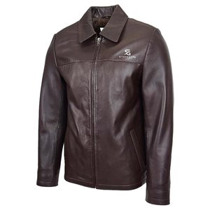 Veste en cuir pour homme, véritable peau de mouton, manteau d'hiver, coupe ajustée, style décontracté, bomber, style motard, couleur marron, poches zippées - Product Image 4