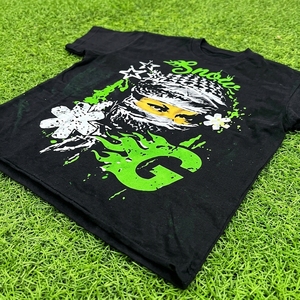 Camiseta de algodón transpirable de manga corta negra para hombre Snow G, cuello redondo, corte holgado, estilo urbano. - Product Image 2
