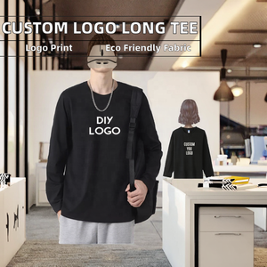 T-shirt décontracté à manches longues en tricot avec logo imprimé personnalisé pour hommes, en mélange de coton respirant et écologique, grandes tailles, vêtements de travail - Product Image 2