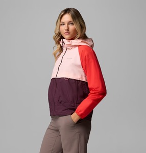Women's Color Block Hooded <b>Racer</b> <b>Jacket</b> Full Sleeve Zipper Closure Windproof Woven Polyester Spring Wear - Product Image 2