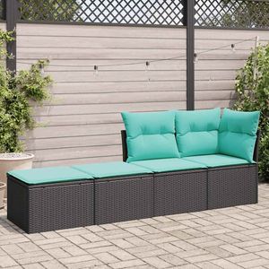 Conjunto de Sofás de Jardín en Negro y Azul, Colección de Bancos Elegantes para Patio - Product Image 3